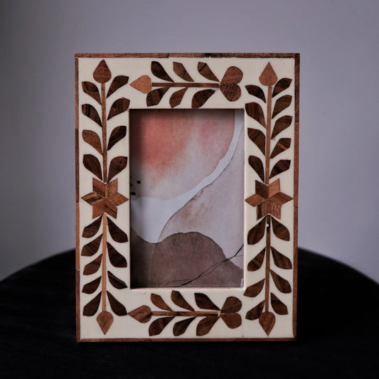 Floral Wood Inlay Photo Frame