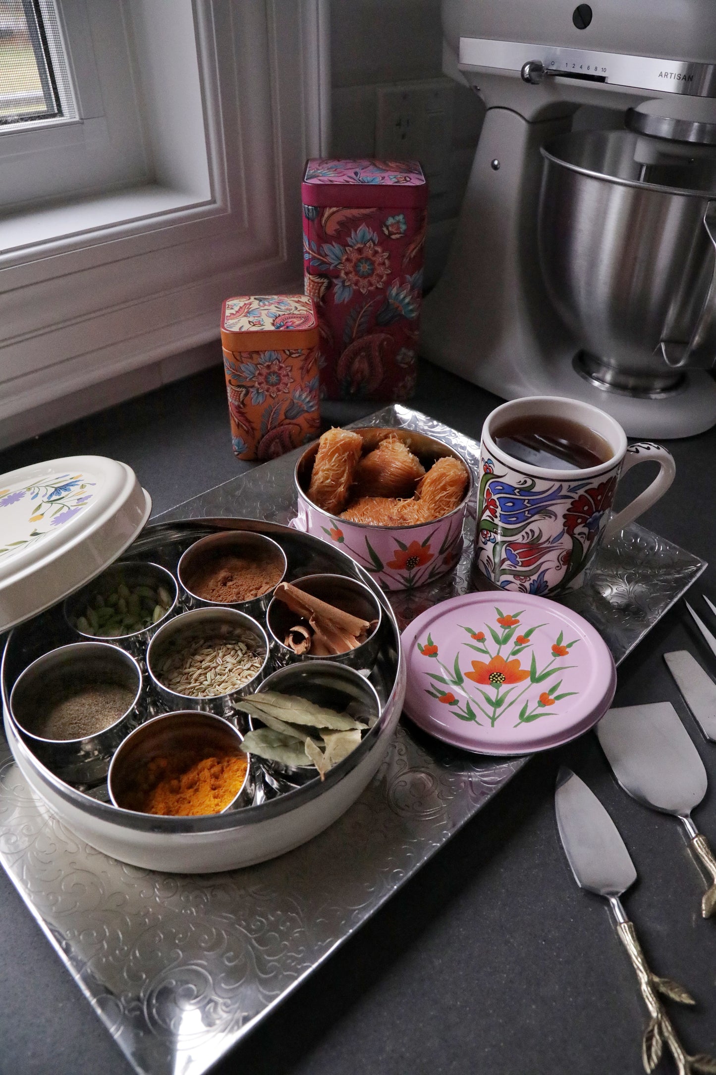 Floral Steel Spice Box