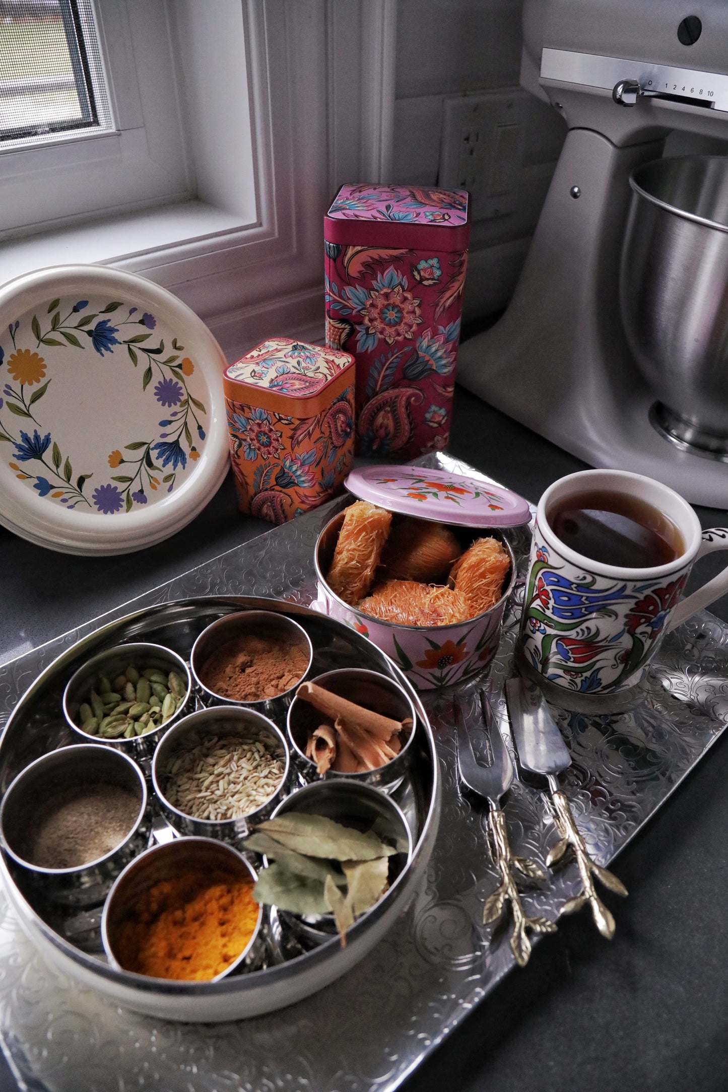 Floral Steel Spice Box