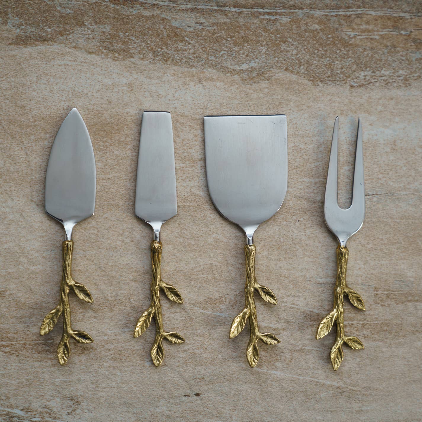 Gold Leaf Bud Cheese Tools, Set of 4